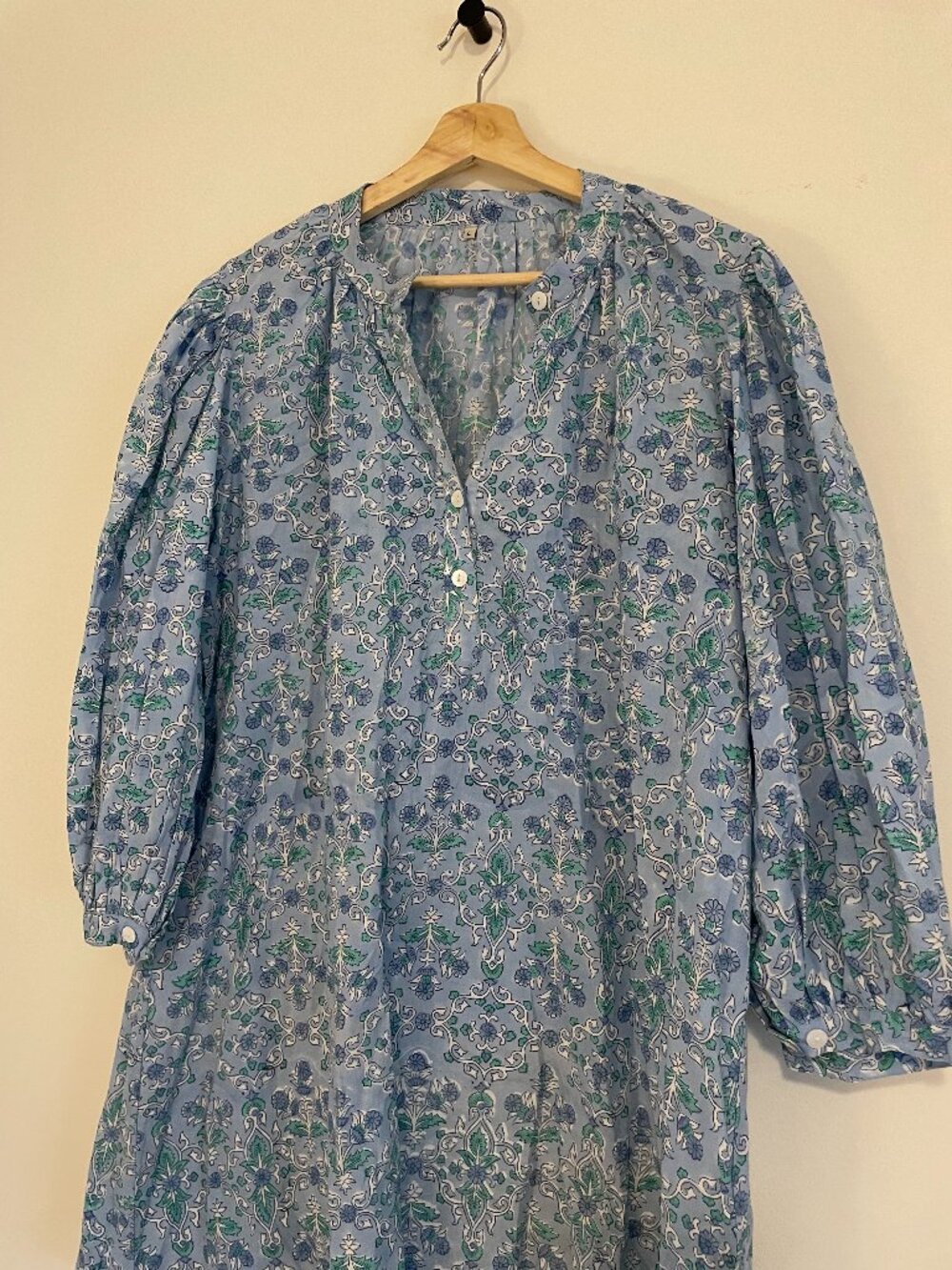 Blue Printed Cotton Tunic Blouse – Excellent Condition (Size L)